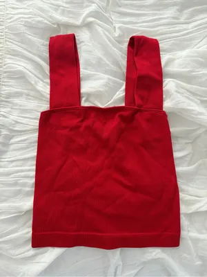 Red Ribbed Square-Neck Tank Top thumbnail 1