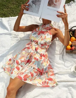 Cross Neck Floral Dress Multi thumbnail 3