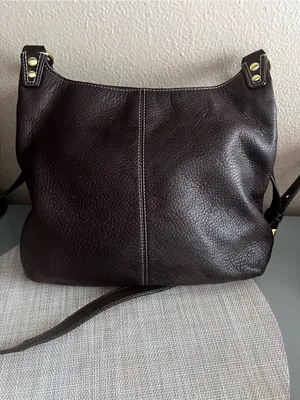 Coach Dark Brown Pebbled Leather Bag with Gold Hardware thumbnail 3