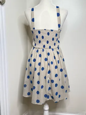 Lottie & Holly Polka Dot Fit & Flare Dress Size 8 Beige Blue Criss Cross Straps thumbnail 5