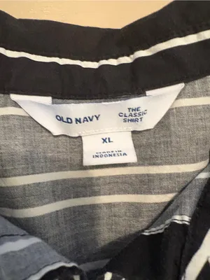 Old Navy Black and White Vertical Stripe Button-Down Shirt thumbnail 2