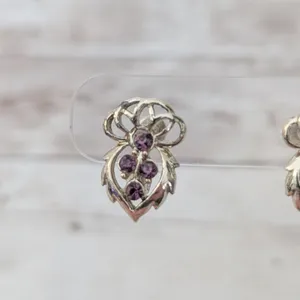 Vintage Screw On Earrings Gold Tone with Purple Gems - Gold Tone Chipping thumbnail 2