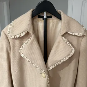 Express Cream Trench Coat with Brown Satin Waist Tie thumbnail 2