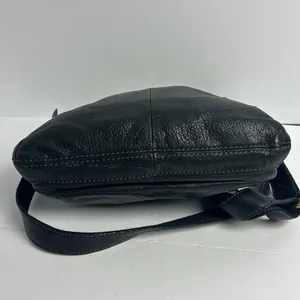 Fossil Vintage Black Leather Crossbody Bag Brown Trim Brass Key Y2K thumbnail 10