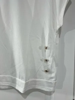 SheIn White short sleeve top with Gold Button detail thumbnail 6