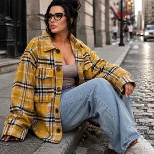 Bershka Mustard Plaid Oversized Overshirt Jacket XS/S thumbnail 1
