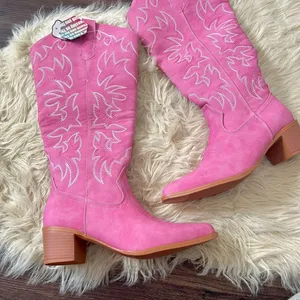 Pink Flame Faux Suede Knee High Cowgirl Western Boots US 7.5 thumbnail 2