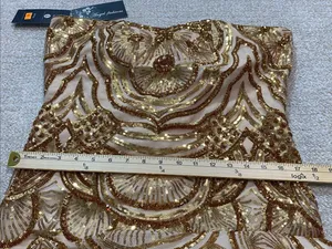Strapless Gold Sequin Evening Column Dress Size L thumbnail 11