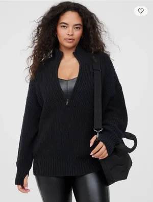 OFFLINE Aerie Women Black Shaker Knit Quarter Zip Oversize Sweater M Gorpcore thumbnail 1