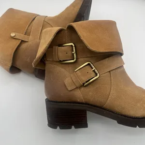 Donald Pliner Saraya Suede Boots Motorcycle Tan Sz 10 preppy Outdoor Combat thumbnail 3