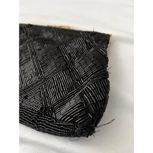 Vintage Marshall‎ Fields Black Beaded Clutch Hand Made Evening Bag Gold Chain thumbnail 6