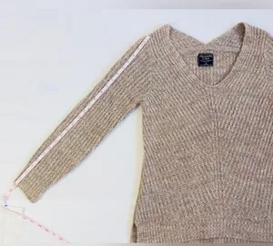 Abercrombie V-Neck Knitted Sweater in Rib - Pink/Grey Marl - M thumbnail 15