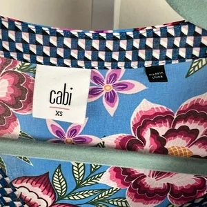 Cabi Floral V-Neck Shift Dress Sheer‎ Sleeve Blue XS 5612 thumbnail 5