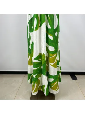 NWOT Farm Rio Linen Blend Green Leaf Print Sleeveless Maxi Dress Size S thumbnail 9