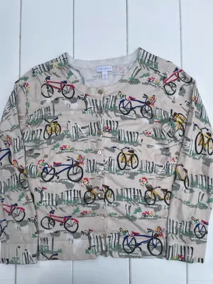 Charter Club Retro Bicycle and Garden Button Up Cardigan, Size L thumbnail 2