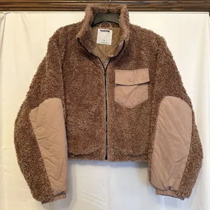 Garage Jacket Teddy Coat Womens Size Small Taupe‎ Beige Cropped Zip Up Jacket thumbnail 1