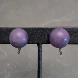 Vintage Clip On Earrings 5/8" Domed Circle Muted Marbled Purple Retro thumbnail 9