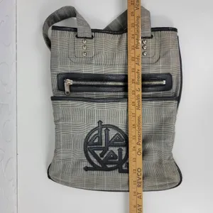 Diesel Women's Tote Gray OS Plaid Check Leather Trim Double Strap Shoulder Bag thumbnail 15