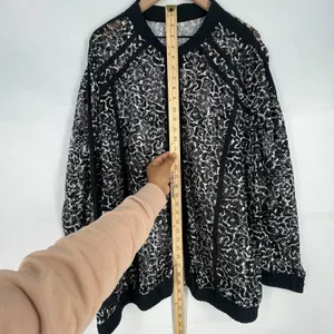 Avenue Sheer Bomber Jacket Womens 26/28 (3X) Black White Leopard Print Full Zip thumbnail 13