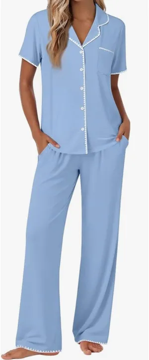 Amazon Pajamas for Women Set Button Up Soft Pjs Short Sleeve 2 Piece Lounge Sets Comfy Sleepwear thumbnail 1