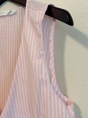 Altar'd State blouson Vest, striped white and pink, lightweight, ruffle hem sz M thumbnail 6