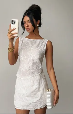 SheIn 2 piece embroidered white set thumbnail 1