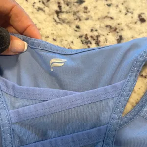Fabletics Sports Bra Womens Medium Blue Racerback High Neck Mesh Activewear thumbnail 2