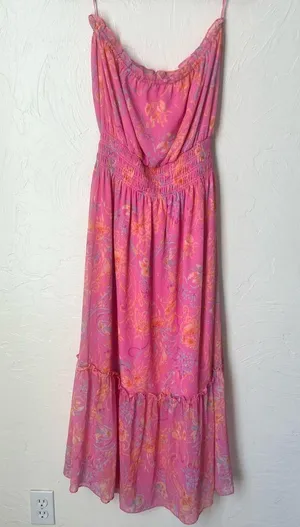 Ramy Brook Pasiley Printed Ashley dress Pink and Orange Strapless Dress size L thumbnail 9