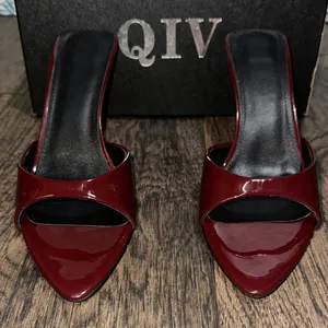 Qi Women's Deep Red Slide Heels Size 9.5 thumbnail 1