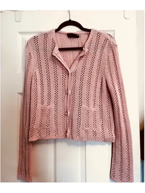 Zara Pointelle Pink Open Knit Cardigan M thumbnail 5