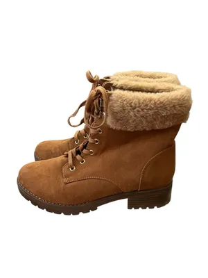 Old Navy Lace Up Combat Boots Faux Fur Trim Lug Sole Brown 8 thumbnail 6