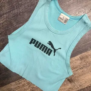 Y2K Puma Ribbed Crop‎ Tank Top Aqua Blue Fitted Sleeveless Top Size L thumbnail 1