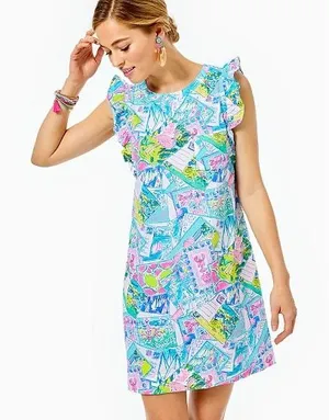 Lilly Pulitzer Laina Dress Large Wish You Were Here Multi Pop Up Preppy Colorful thumbnail 1