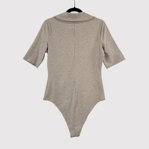 Reformation Womens Bodysuit Beige Rita Ribbed High Leg Button Down Henley XL thumbnail 2