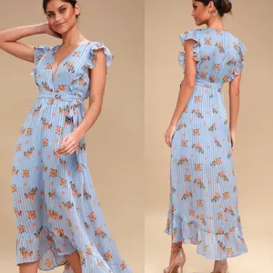 ASTR The Label Lila Light Blue Floral Print Maxi Dress M thumbnail 2