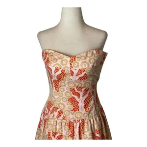 Tibi Strapless Dress Women 2 Pink Tan Floral Cotton Fit Flare Mini Luxury Boho thumbnail 4