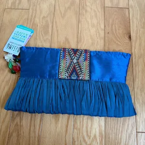 Rising‎ International Jamila Clutch Blue Silk Embroidered Zardozi Afghan Purse thumbnail 12