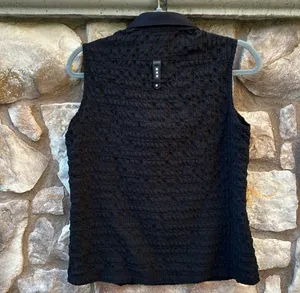 Jamie Sadock Black Textured Golf Shirt Leather Detail Silver Zip Sz Medium thumbnail 5