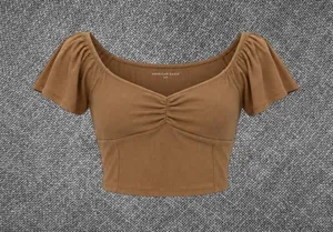American Eagle Brown Ribbed Ruched Neck Crop Top Size Medium thumbnail 1