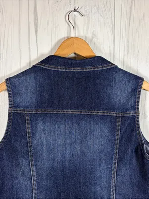 EARL JEANS Women’s Dark Blue Wash Denim Vest, XL, Western Boho thumbnail 6