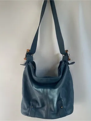 Stone Mountain Osprey blue leather bucket bag shoulder bag bamboo buckles Fall thumbnail 3