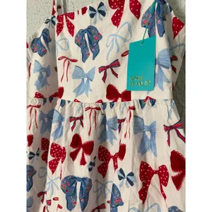 Posh Peanut Women’s Bow Print Bamboo Challis Coquette Girly Chic Mini Dress L thumbnail 5