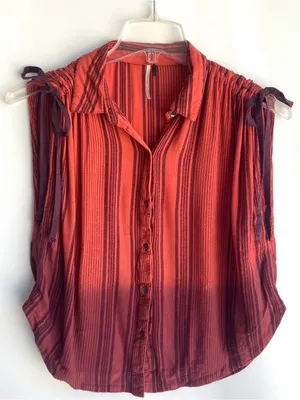 Free People dip dye ombre button down stripe top ruched shoulder bow tie small thumbnail 2