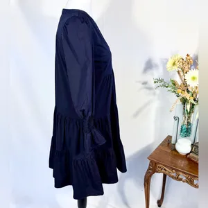 Pomander Place Kenzo Navy Cotton Poplin Tiered Dress Ruffle Sleeve~S🧡 thumbnail 6