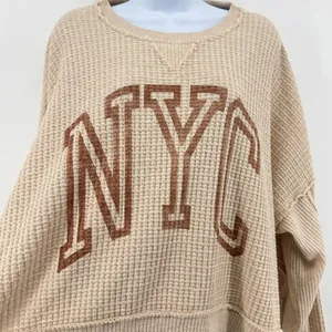 American Eagle Seriously Lived In Waffle Knit Sweatshirt‎ NYC Graphic Tan XS thumbnail 2