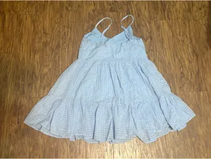 SHEIN Light Blue Tiered Babydoll Mini Dress Size Medium | Flowy Sleeveless Summer Dress thumbnail 2