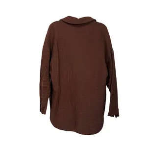 Zara Cotton Blend Oversized Top Size XS Brown Textured Gauze Relaxed‎ Fit thumbnail 2