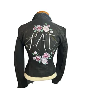 Women's S Andrew Marc New York Womens Black Leather Off Center Zip Jacket Coat p thumbnail 3