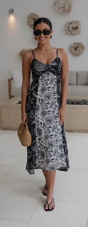 These three boutique dress white black floral thumbnail 1