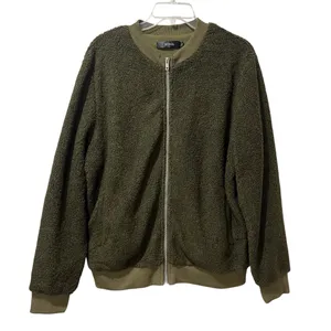 Womens‎ Mirol Sherpa Fleece bomber Faux Fuzzy Size Large Army Green Jacket thumbnail 2